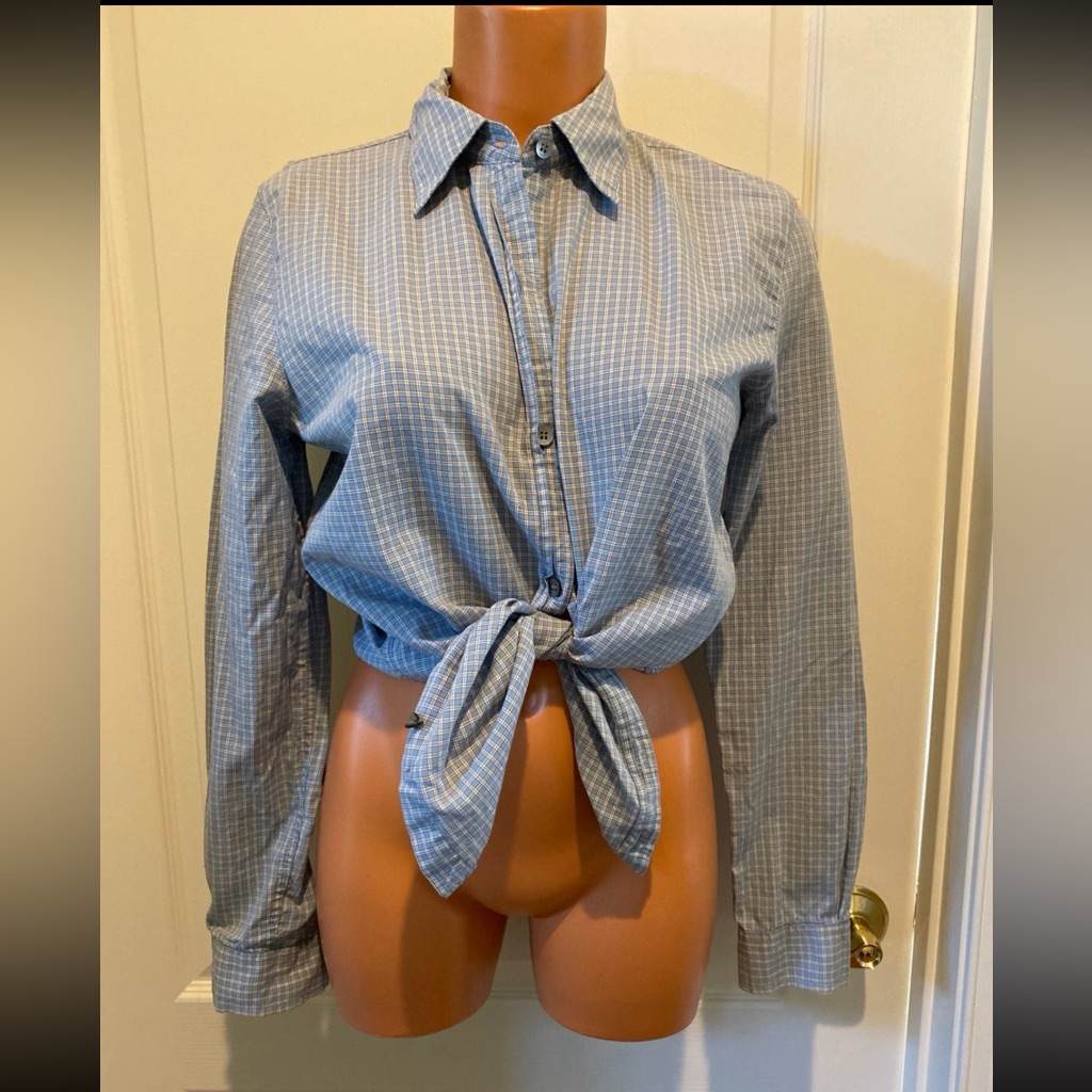 J Crew Blue Check Plaid Button Front Shirt Small S Euc $75